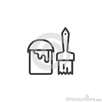 Paint Brush and Bucket line icon Vector Illustration