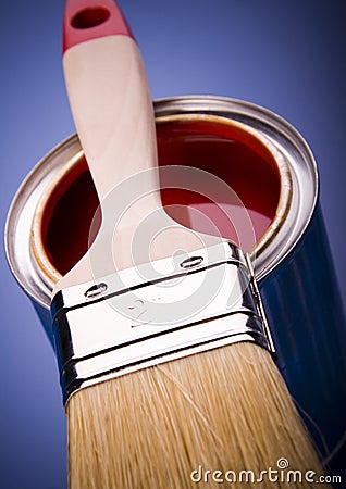 Paint brush and cans Stock Photo
