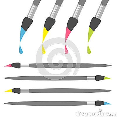 Paint brush icon set. Pink yellow blue green color drop. Back to school. Flat design. . White background. Vector Illustration