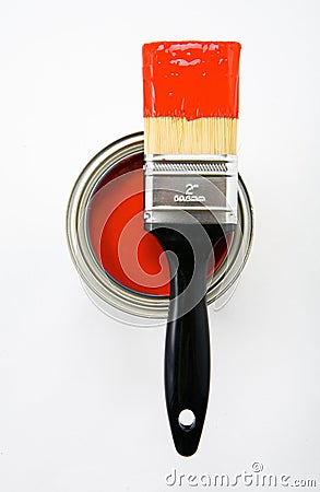 Paint Brush with Red paint Stock Photo