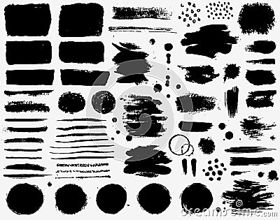 Paint brush strokes and ink stains. Grunge vector collection Vector Illustration