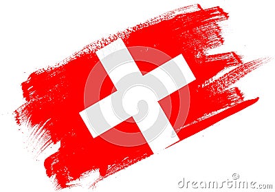 Abstract paint brush textured flag of switzerland on white background Stock Photo