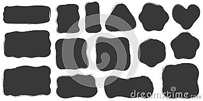 Paint brush textured shapes. Inky grunge vector stains with rough edge. Irregular abstract blob frame. Square and Vector Illustration