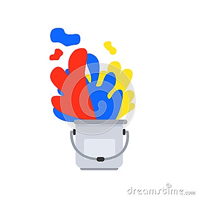 Paint bucket with Primary color art vector design.Color spread in paint bucket Vector Illustration