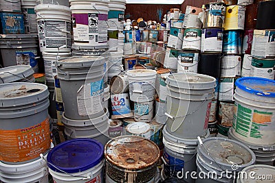 Paint bucket recycling Editorial Stock Photo