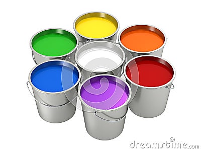 Paint buckets - color wheel Stock Photo