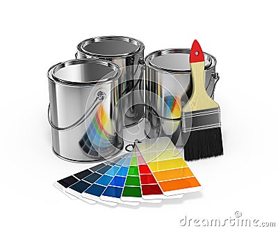 Paint cans with brush and Pantone Stock Photo