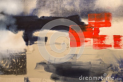 Paint on Canvas: Abstract Art with Red, Blue and White Hues - Background Stock Photo