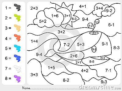 Paint color by addition and subtraction numbers Vector Illustration