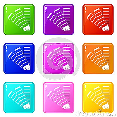 Paint color selection booklet icons 9 set Vector Illustration