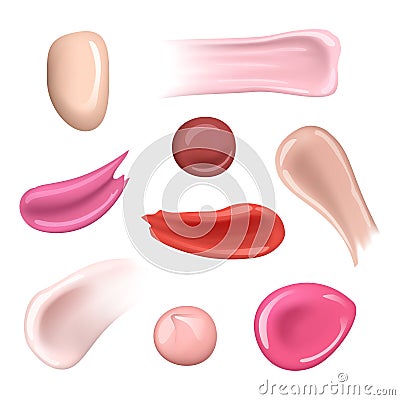 Paint cream smear. Cosmetic splashes and drops moisturizer female polish nails vector realistic makeup collections Vector Illustration