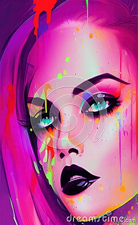 Colorful punk woman abstract AI art portrait Stock Photo