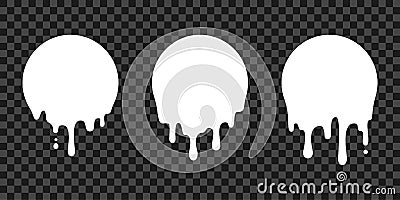 Paint drip stickers, circle white melt drop vector icons. Vector milk circle melt drops, paint drip blobs Vector Illustration