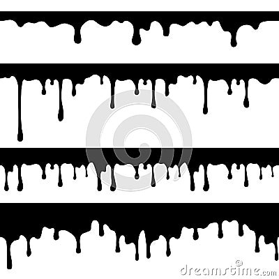 Paint dripping, black liquid or melted chocolate drips seamless vector currents isolated Vector Illustration