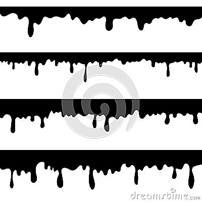 Paint dripping, black liquid or melted chocolate drips vector isolated. Drip splash, trickle leak illustration Vector Illustration