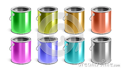 Paint Empty Buckets Multicolor Packages Set Vector Vector Illustration