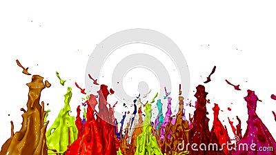 Paint flew out of the jar on white background. Simulation of 3d splashes of ink on a musical speaker that play music Stock Photo