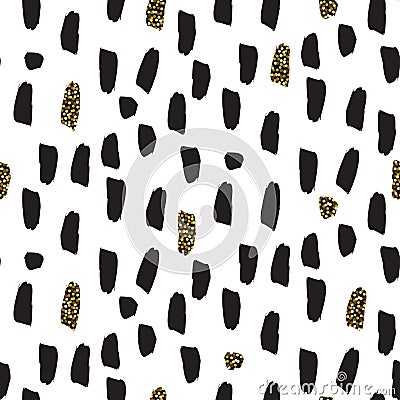 Paint glitter brushstrokes seamless vector black and white pattern. Vector Illustration