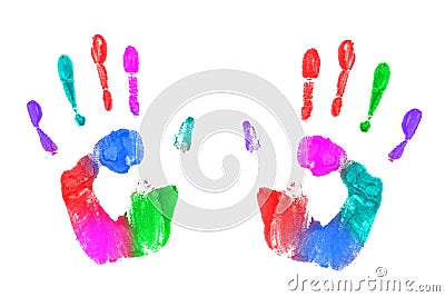 Paint hand prints, isolated on white Stock Photo