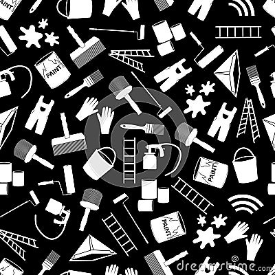 Paint icons black and white seamless pattern Vector Illustration