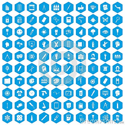 100 paint icons set blue Vector Illustration