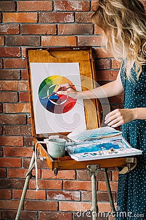 Paint lesson art class skill learn draw color wheel Stock Photo