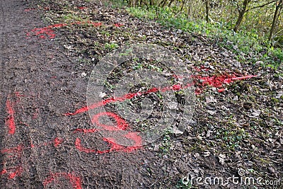 Paint markings to locate a gas leak Stock Photo