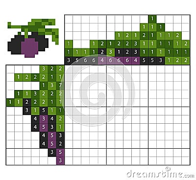 Paint by number puzzle nonogram, Olives Vector Illustration