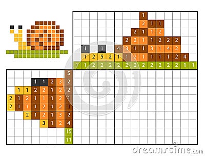 Paint by number puzzle nonogram, Snail Vector Illustration