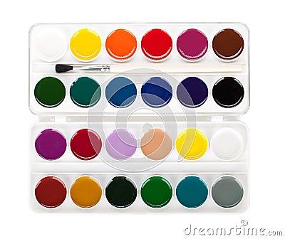 Paint palette with brush Stock Photo