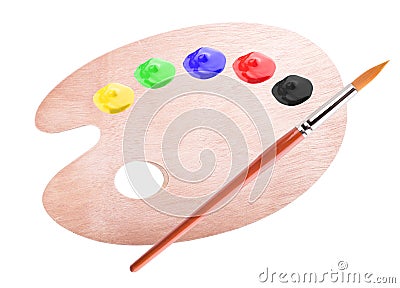 Paint palette and brush Stock Photo