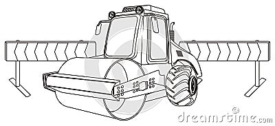 Coloring road roller and fence Stock Photo