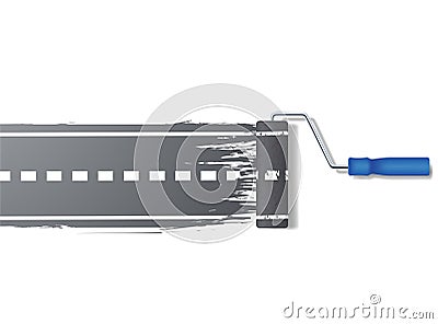 Paint roller draws the road Vector Illustration