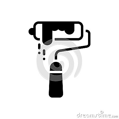 Black solid icon for Paint Roller, painter and renovation Vector Illustration