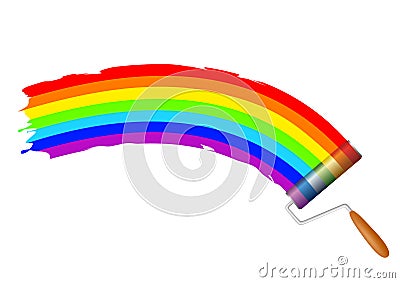 Paint roller painting a rainbow Vector Illustration