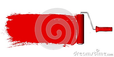 Paint roller and red color background Cartoon Illustration