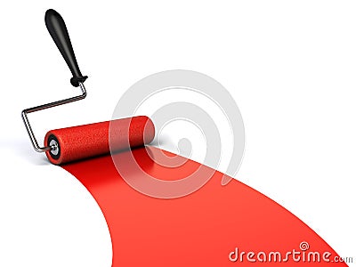 Paint roller and red paint Stock Photo