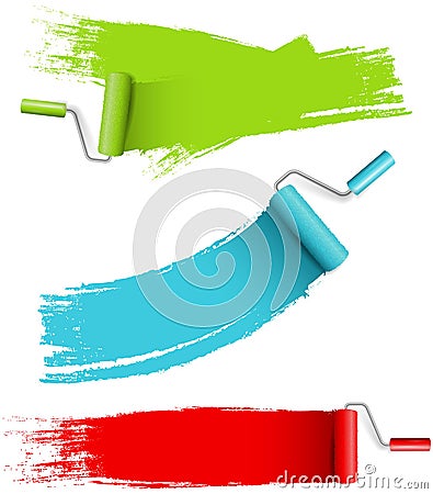 Paint roller set with wall paint colorful isolated vector Vector Illustration