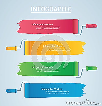 paint roller with space for text info graphic Vector template with 4 options. Can be used for web diagram, graph, presentation, c Vector Illustration