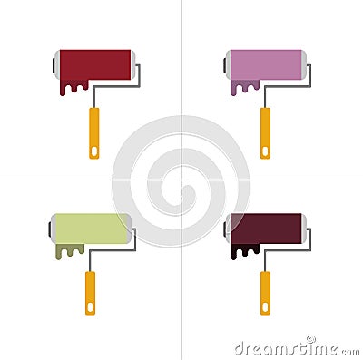 Paint rollers icons in four colors in a flat style. Vector Illustration