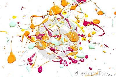 Yellow Blue Orange and Pink Paint Splats and Abstract Background Decoration Stock Photo