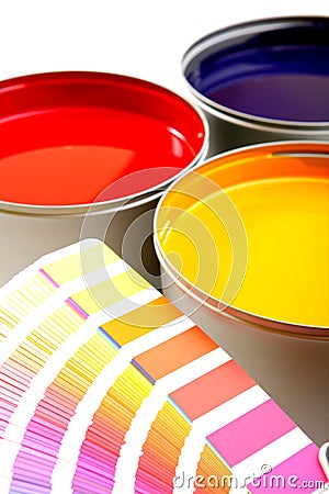 Paint swatch with paint cans Stock Photo