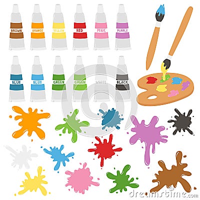 Paint Tubes and Paint Splatters Vector Set Vector Illustration