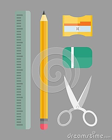 Paint and writing tools collection flat style colored stationery equipment drawing and education artist cartoon Vector Illustration