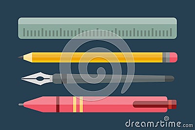 Paint and writing tools collection flat style colored stationery equipment drawing and education artist cartoon Vector Illustration