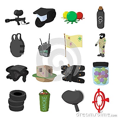 Paintball game cartoon icons set Vector Illustration