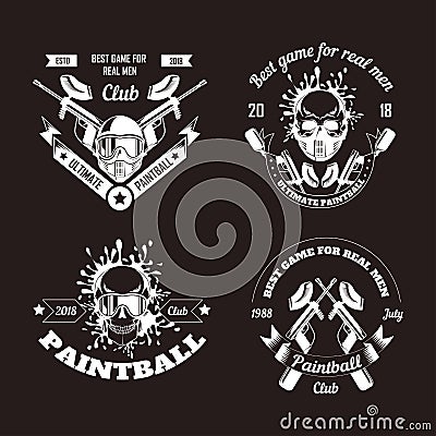 Paintball game sport club logo templates of gamer shooting target or paint ball gun Vector Illustration