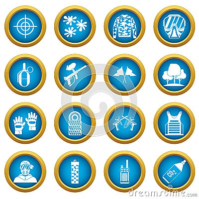 Paintball icons blue circle set Vector Illustration