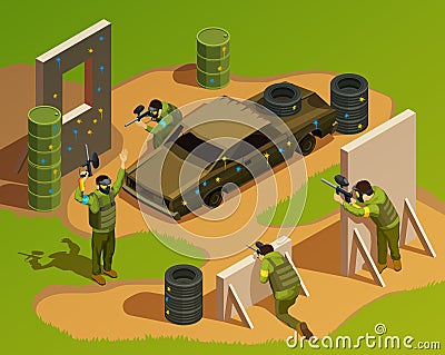 Outdoor Paintball Isometric Composition Vector Illustration