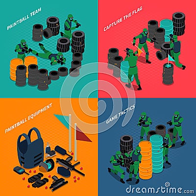 Paintball Isometric Compositions Vector Illustration